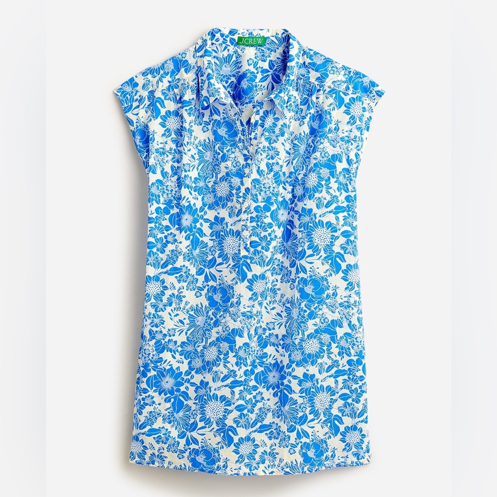 J. crew Cap-sleeve cotton voile tunic cover-up in blue floral